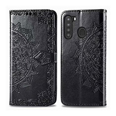 Funda de Cuero Cartera con Soporte Carcasa L02 para Samsung Galaxy A21 Negro