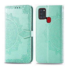 Funda de Cuero Cartera con Soporte Carcasa L02 para Samsung Galaxy A21s Verde