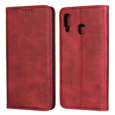 Funda de Cuero Cartera con Soporte Carcasa L02 para Samsung Galaxy A30 Rojo