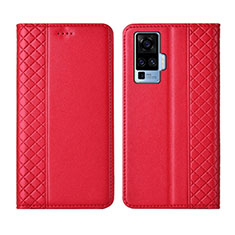 Funda de Cuero Cartera con Soporte Carcasa L02 para Vivo X50 Pro 5G Rojo