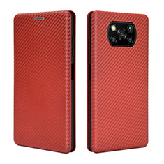 Funda de Cuero Cartera con Soporte Carcasa L02 para Xiaomi Poco X3 NFC Marron