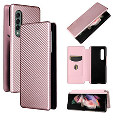 Funda de Cuero Cartera con Soporte Carcasa L02Z para Samsung Galaxy Z Fold3 5G Oro Rosa