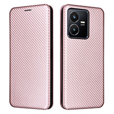 Funda de Cuero Cartera con Soporte Carcasa L02Z para Vivo Y22 Oro Rosa