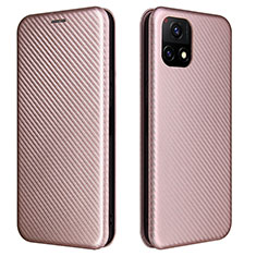 Funda de Cuero Cartera con Soporte Carcasa L02Z para Vivo Y54s 5G Oro Rosa