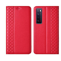 Funda de Cuero Cartera con Soporte Carcasa L03 para Huawei Nova 7 5G Rojo