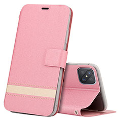 Funda de Cuero Cartera con Soporte Carcasa L03 para Oppo A92s 5G Rosa