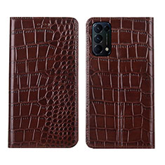 Funda de Cuero Cartera con Soporte Carcasa L03 para Oppo Reno5 5G Marron