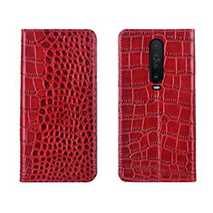 Funda de Cuero Cartera con Soporte Carcasa L03 para Xiaomi Redmi K30 5G Rojo