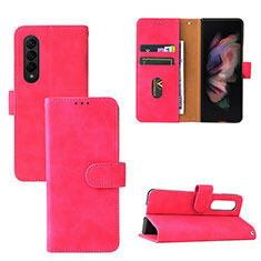 Funda de Cuero Cartera con Soporte Carcasa L03Z para Samsung Galaxy Z Fold4 5G Rosa Roja