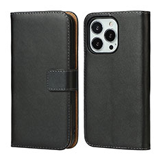 Funda de Cuero Cartera con Soporte Carcasa L04 para Apple iPhone 15 Pro Negro