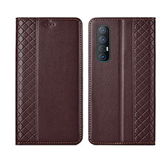 Funda de Cuero Cartera con Soporte Carcasa L04 para Oppo Reno3 Pro Marron