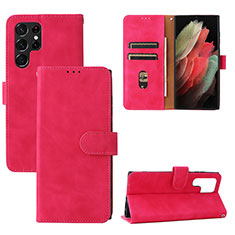 Funda de Cuero Cartera con Soporte Carcasa L04Z para Samsung Galaxy S23 Ultra 5G Rosa Roja