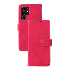 Funda de Cuero Cartera con Soporte Carcasa L04Z para Samsung Galaxy S25 Ultra 5G Rosa Roja