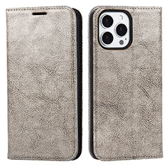 Funda de Cuero Cartera con Soporte Carcasa L05 para Apple iPhone 15 Pro Gris