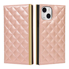 Funda de Cuero Cartera con Soporte Carcasa L06 para Apple iPhone 15 Oro Rosa