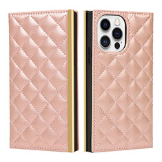 Funda de Cuero Cartera con Soporte Carcasa L06 para Apple iPhone 15 Pro Oro Rosa