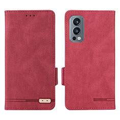 Funda de Cuero Cartera con Soporte Carcasa L06Z para OnePlus Nord 2 5G Rojo