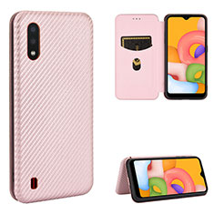 Funda de Cuero Cartera con Soporte Carcasa L06Z para Samsung Galaxy A01 SM-A015 Oro Rosa