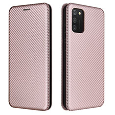 Funda de Cuero Cartera con Soporte Carcasa L06Z para Samsung Galaxy A02s Oro Rosa