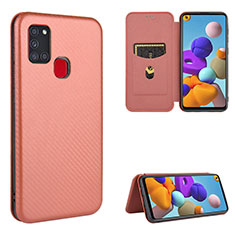 Funda de Cuero Cartera con Soporte Carcasa L06Z para Samsung Galaxy A21s Marron