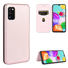 Funda de Cuero Cartera con Soporte Carcasa L06Z para Samsung Galaxy A41 Oro Rosa