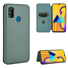 Funda de Cuero Cartera con Soporte Carcasa L06Z para Samsung Galaxy M21 Verde