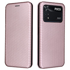 Funda de Cuero Cartera con Soporte Carcasa L06Z para Xiaomi Poco M4 Pro 4G Oro Rosa