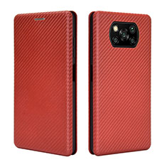 Funda de Cuero Cartera con Soporte Carcasa L06Z para Xiaomi Poco X3 Pro Marron