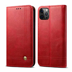 Funda de Cuero Cartera con Soporte Carcasa L07 para Apple iPhone 12 Pro Rojo