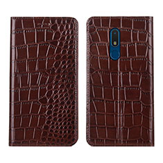 Funda de Cuero Cartera con Soporte Carcasa L07 para Nokia C3 Marron