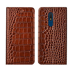 Funda de Cuero Cartera con Soporte Carcasa L07 para Nokia C3 Marron Claro