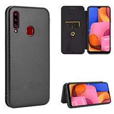 Funda de Cuero Cartera con Soporte Carcasa L07Z para Samsung Galaxy A20s Negro