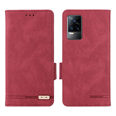 Funda de Cuero Cartera con Soporte Carcasa L07Z para Vivo V21e 4G Rojo