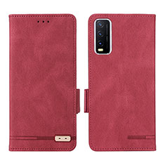 Funda de Cuero Cartera con Soporte Carcasa L07Z para Vivo Y20s Rojo