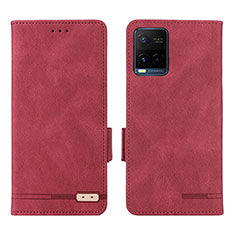 Funda de Cuero Cartera con Soporte Carcasa L07Z para Vivo Y21 Rojo