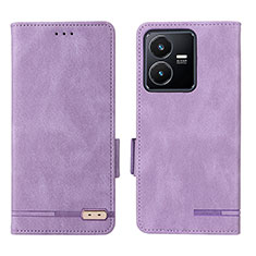 Funda de Cuero Cartera con Soporte Carcasa L07Z para Vivo Y22s Morado