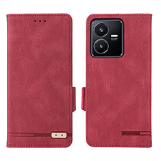 Funda de Cuero Cartera con Soporte Carcasa L07Z para Vivo Y22s Rojo