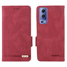 Funda de Cuero Cartera con Soporte Carcasa L07Z para Vivo Y52 5G Rojo