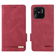 Funda de Cuero Cartera con Soporte Carcasa L07Z para Xiaomi Redmi 10 India Rojo