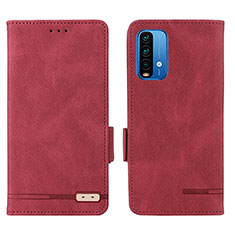 Funda de Cuero Cartera con Soporte Carcasa L07Z para Xiaomi Redmi 9 Power Rojo