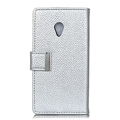 Funda de Cuero Cartera con Soporte Carcasa L08 para Alcatel 1X (2019) Plata