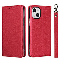 Funda de Cuero Cartera con Soporte Carcasa L08 para Apple iPhone 15 Plus Rojo