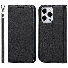 Funda de Cuero Cartera con Soporte Carcasa L08 para Apple iPhone 15 Pro Negro