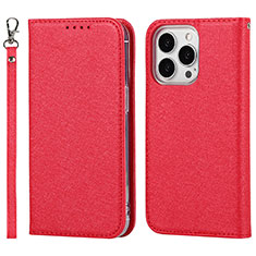 Funda de Cuero Cartera con Soporte Carcasa L08 para Apple iPhone 15 Pro Rojo