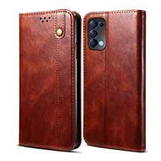 Funda de Cuero Cartera con Soporte Carcasa L08 para Oppo Reno5 5G Marron