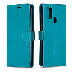 Funda de Cuero Cartera con Soporte Carcasa L08 para Samsung Galaxy A21s Azul Cielo