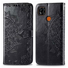 Funda de Cuero Cartera con Soporte Carcasa L08 para Xiaomi Redmi 9 Activ Negro