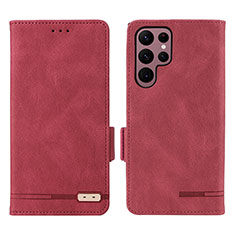 Funda de Cuero Cartera con Soporte Carcasa L08Z para Samsung Galaxy S22 Ultra 5G Rojo