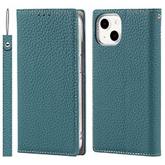 Funda de Cuero Cartera con Soporte Carcasa L09 para Apple iPhone 13 Cian