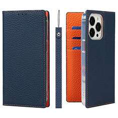 Funda de Cuero Cartera con Soporte Carcasa L09 para Apple iPhone 13 Pro Azul